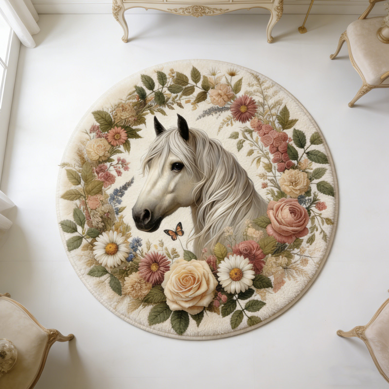 Personalized Horse Floral Decor Gift For Equestrian Lovers Rustic Country Style Home Living Room Rug