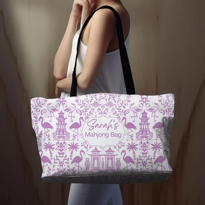 Personalized Custom Name Gift Stylish Travel Accessory Unique Game Lover Present Carryall Mahjong Tote Bag