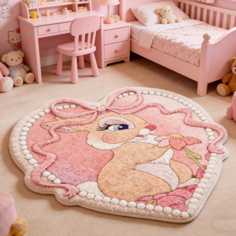 Soft Cute Bunny Heart Shaped Kids Bedroom Nursery Floor Mat Playroom Decor Rug Gift for Kids