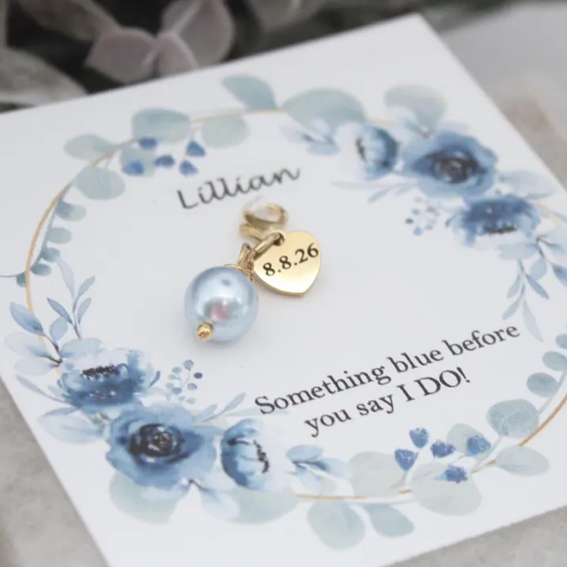 Personalized Custom Name Wedding Gift Something Blue Charm Bridal Accessory for Bride Blue Bouquet Clip with Pearl