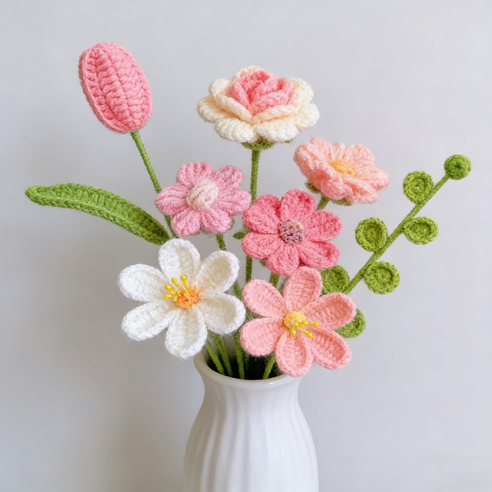 Handmade Crochet Flower Bouquet Customizable Artificial Floral Arrangement Ideal For Weddings Thank You Gifts And Valentine’s Day