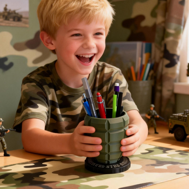 Military Grenade Pencil Holder Army Inspired Desk Organizer Model Birthday Gift for Kids Kids Room Decor 