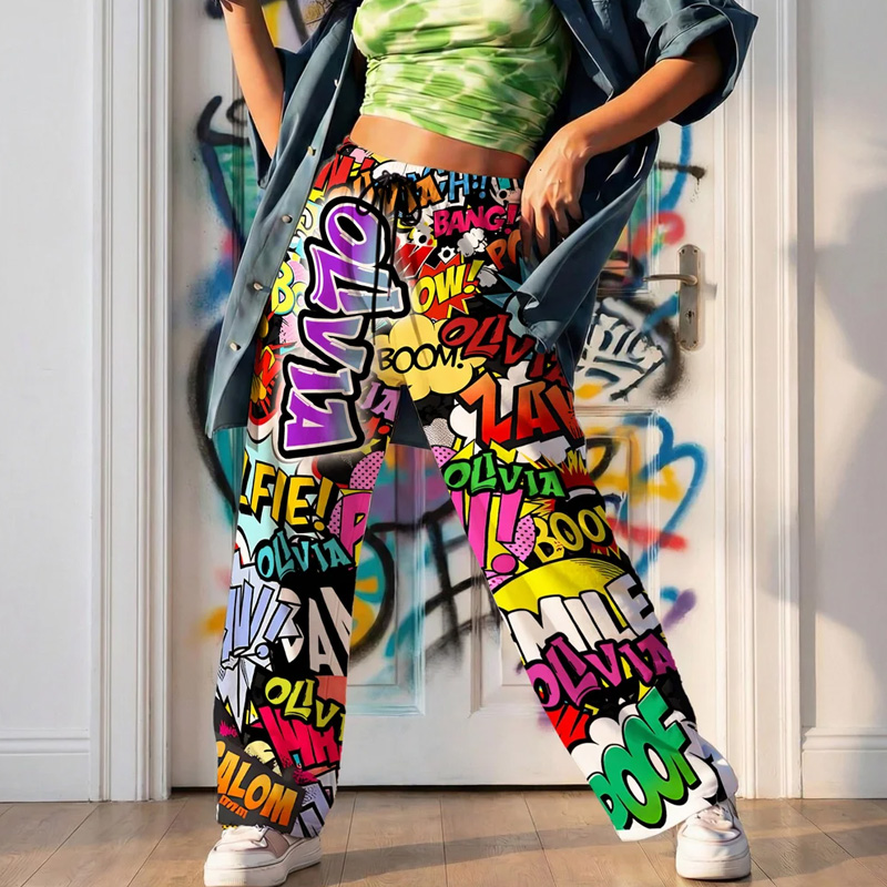Personalized Graffiti-Art Design Kid Mom Dad Pajama Pants with Colorful Name and Drawstring Daily Wear Birthday Gift for Kids Family