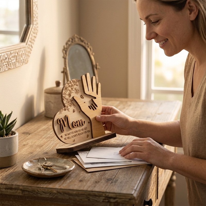 Wooden Handprint Heart Plaque Gift Unique Home Decoration for Mothers Day Anniversary Keepsake