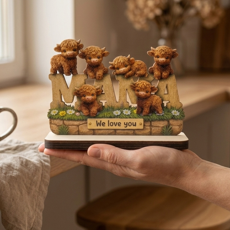 Cute Highland Cow Family Figurine Gift Rustic Farmhouse Style Home Decoration Collectible Sculpture Keepsake