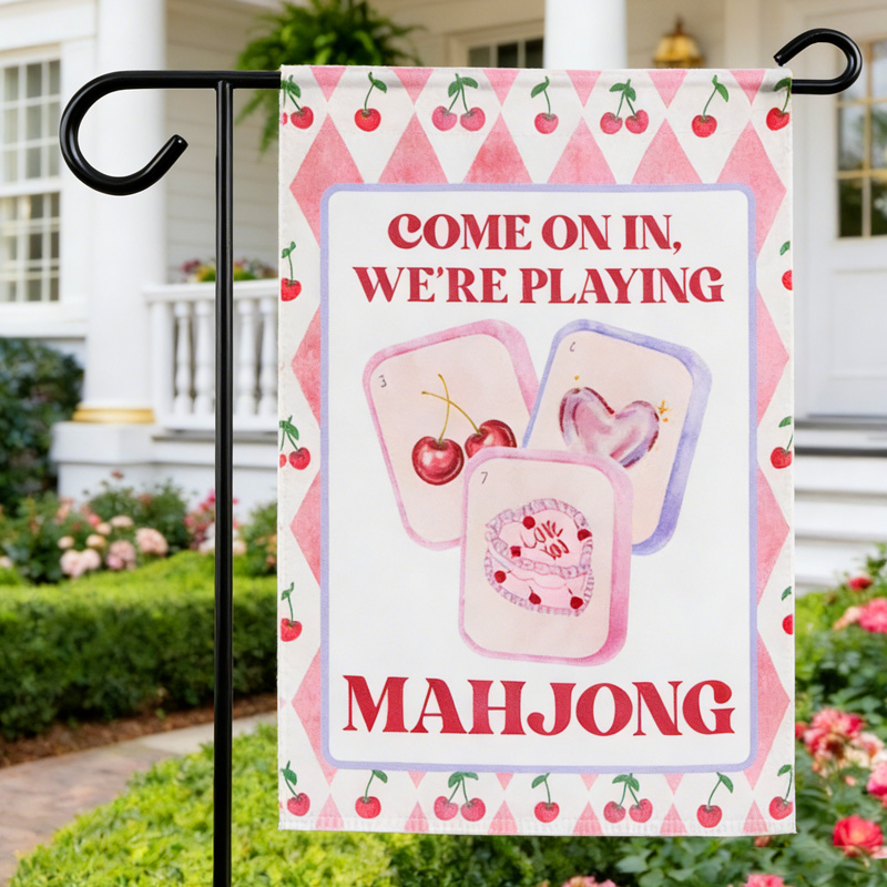 Bright Cheerful Invitation Outdoor Decor Fun Game Lovers Welcome Yard Party Accent Mahjong Time Garden Flag