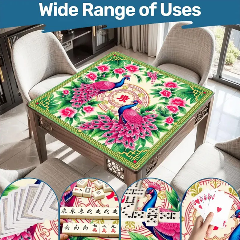 Vibrant Peacock and Blooming Flower Pattern Luxurious Art Style Elegant Table Game Accessory Mahjong Mat