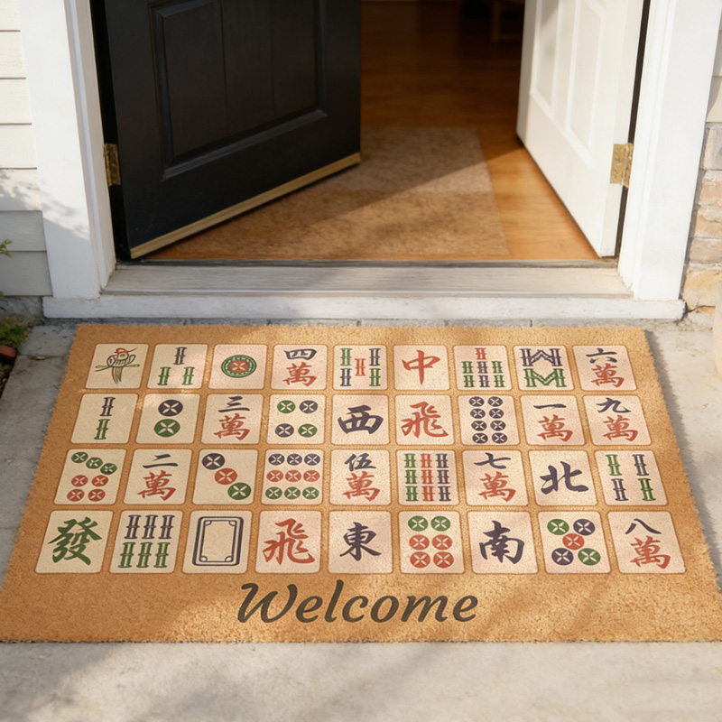 Colorful Mahjong Tile Pattern Welcome Entrance Durable Non Slip Funny Game Lover Gift House Decor Mahjong Outdoor Mat