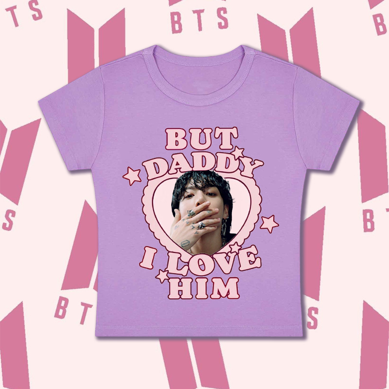 Personalized But Daddy I Love Him Graphic Heart Print Cute Aesthetic Y2K Short Sleeve Cropped Top Baby Tee Kpop Fans Gift