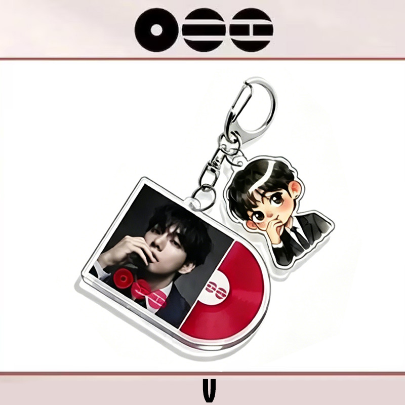 Kpop Inspired Album Disc Photo Card Cartoon Charm Collectible Music Lovers Accessory Gift Keychain