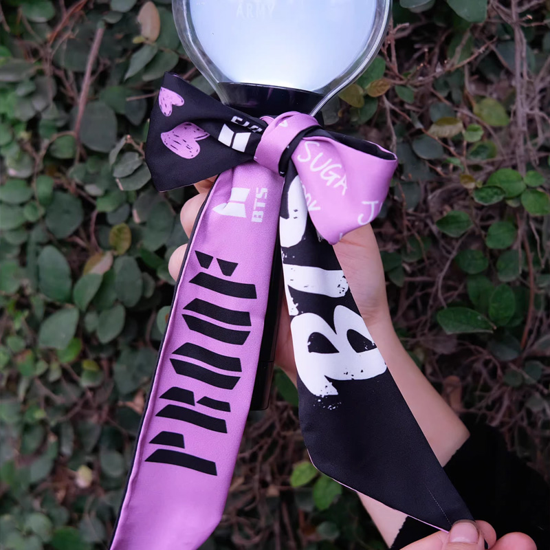 Kpop Inspired Purple Satin Silk Ribbon with Logo Concert Hair Accessory K-Pop Fans Gift