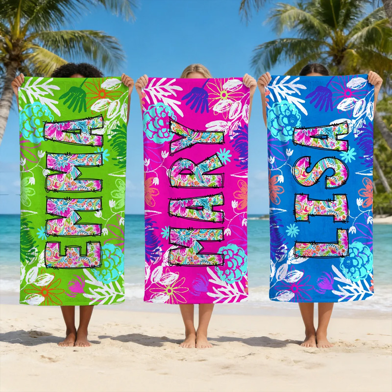 Personalized Toile De Jouy Graffiti Floral Quick Dry Oversized Beach Towel with Name Summer Vacation Travel Essentials Birthday Gift for Friend Family