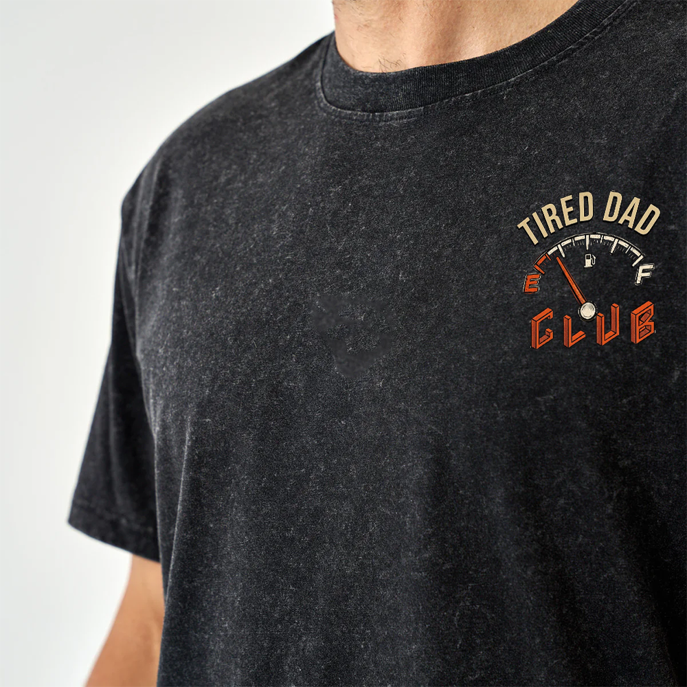 Retro Washed Black Monaco Circuit T-Shirt, "Tired Dad Club" Racing Graphic Tee, Oversized Auto Enthusiast Shirt for Fathers & F1 Fans