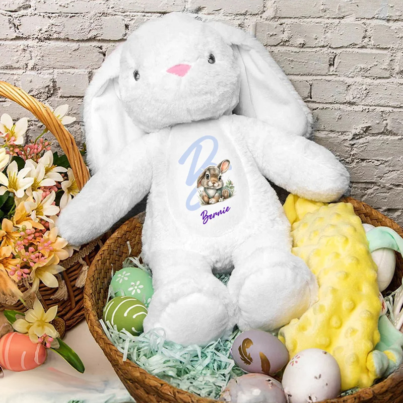 Personalized Cute Rabbit Plush Easter Bunny Stuffed Toy with Initial and Name Easter Gift for Newborns Kids