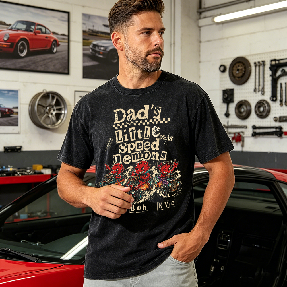 Personalized Dad's Little Speed Demons T-Shirt, Custom Kid Names Race Car Dad Tee, Racing Dad Gift