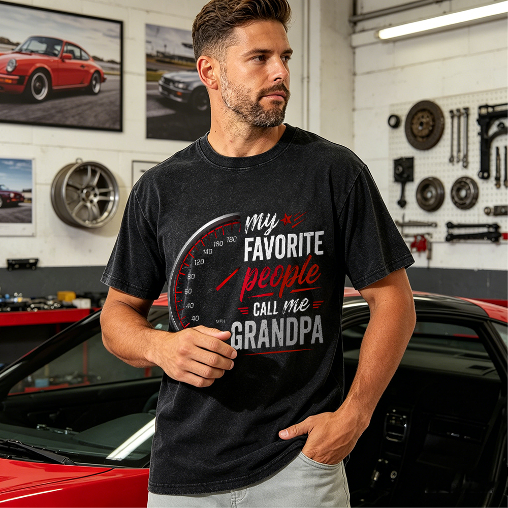 Personalized Racing Grandpa Shirt, My Favorite People Call Me Grandpa Speedometer T-Shirt, Vintage Wash Tee