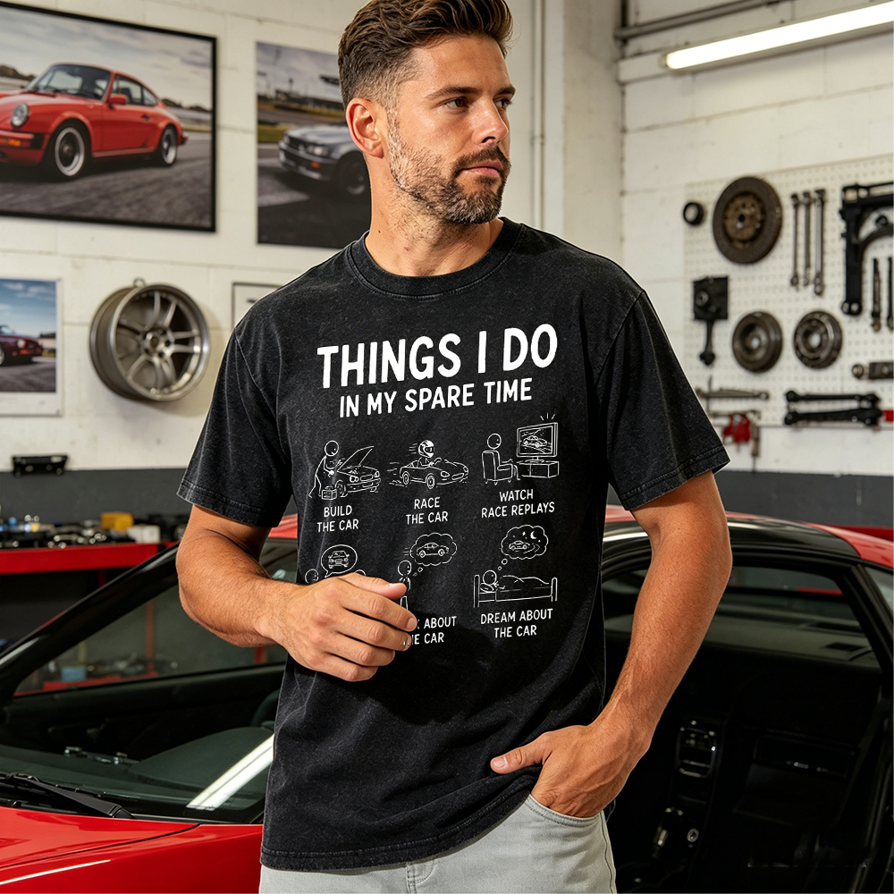 Personalized Funny Car Guy T-Shirt, Things I Do In My Spare Time Build Race Watch Cars Tee, Vintage Wash