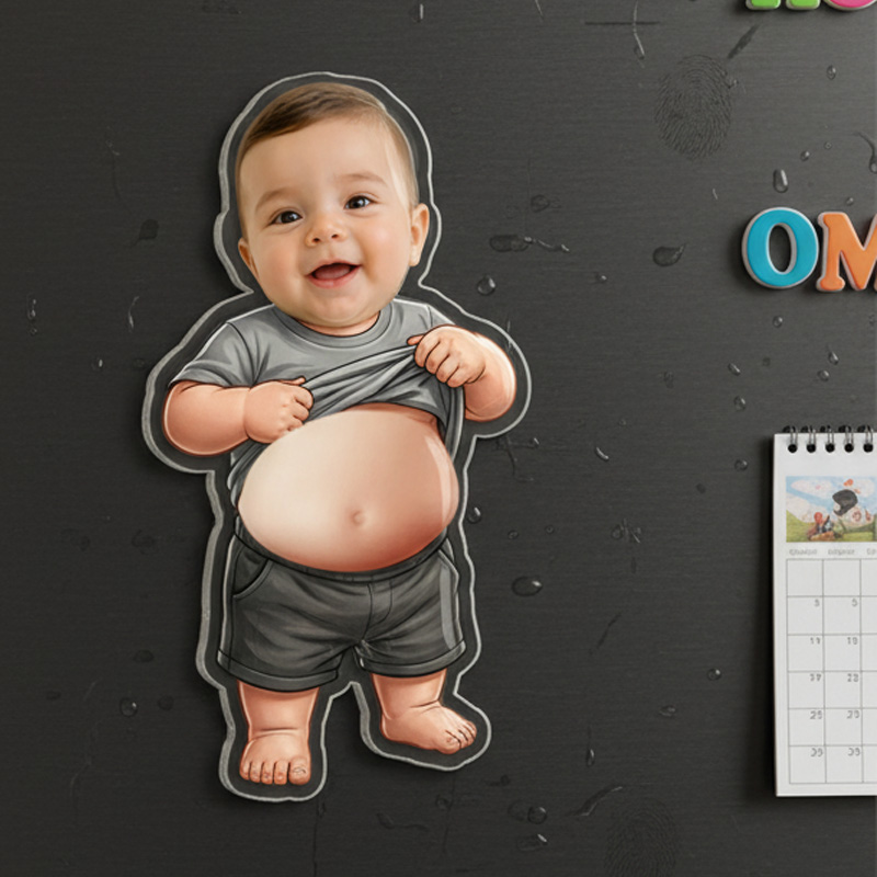 Personalized Funny Big Belly Caricature Custom Photo Cartoon Family Fridge Decoration Comic Portrait Magnet
