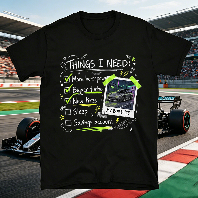 Personalized Car Build Checklist T-Shirt Upload Your Car Photo Personalized Tuner Tee, Funny Car Guy Gift More Horsepower