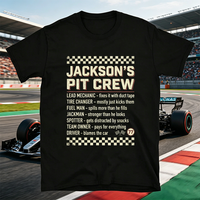 Personalized Pit Crew Racing T-Shirt, Funny Race Team Gift for Motorsport Fans Dad