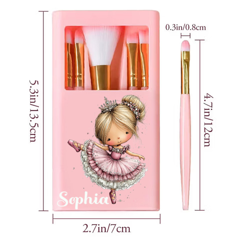 Personalized Cute Blonde Ballerina Girl Pink Tutu Floral Sparkle Dance Lover Gift Travel Organizer Makeup Brushes Box Set