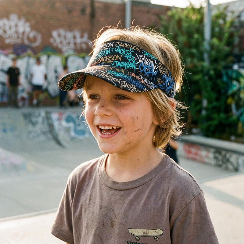 Personalized Neon Graffiti Visor Hat Custom Name Teen Boys Sun Cap Colorful Street Art Pattern Summer Outdoor Sports Accessory