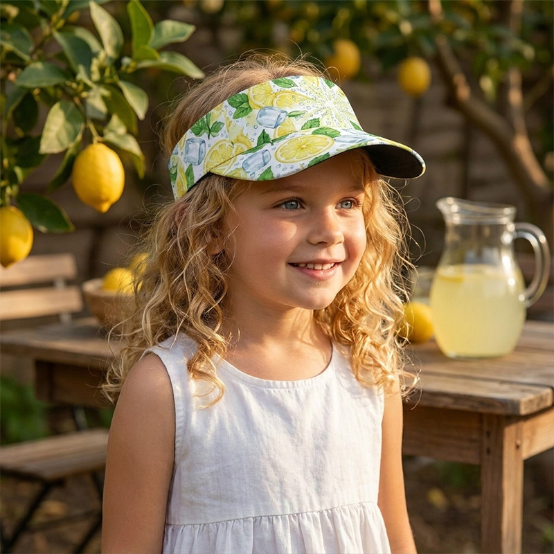 Personalized Ice Lemon Floral Visor Hat Custom Name Teen Girls Sun Cap Bright Beach Palm Leaf Pattern Summer Outdoor Accessory