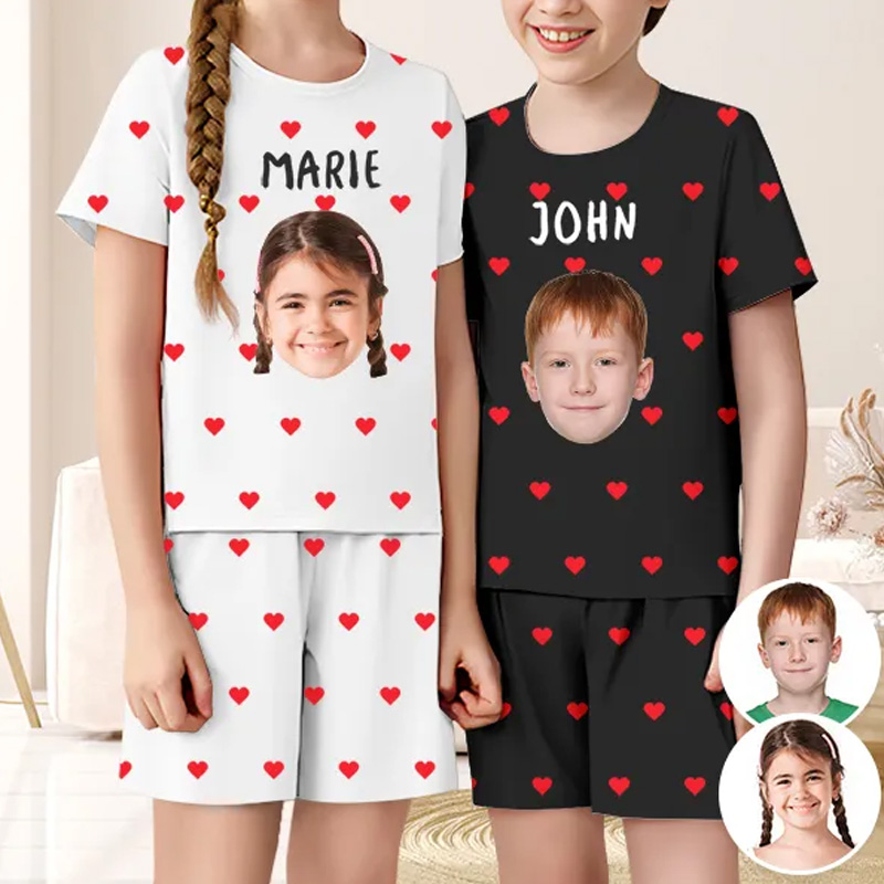 Personalized Face And Name Pajamas Crew Neck Short Sleeve Short Pants