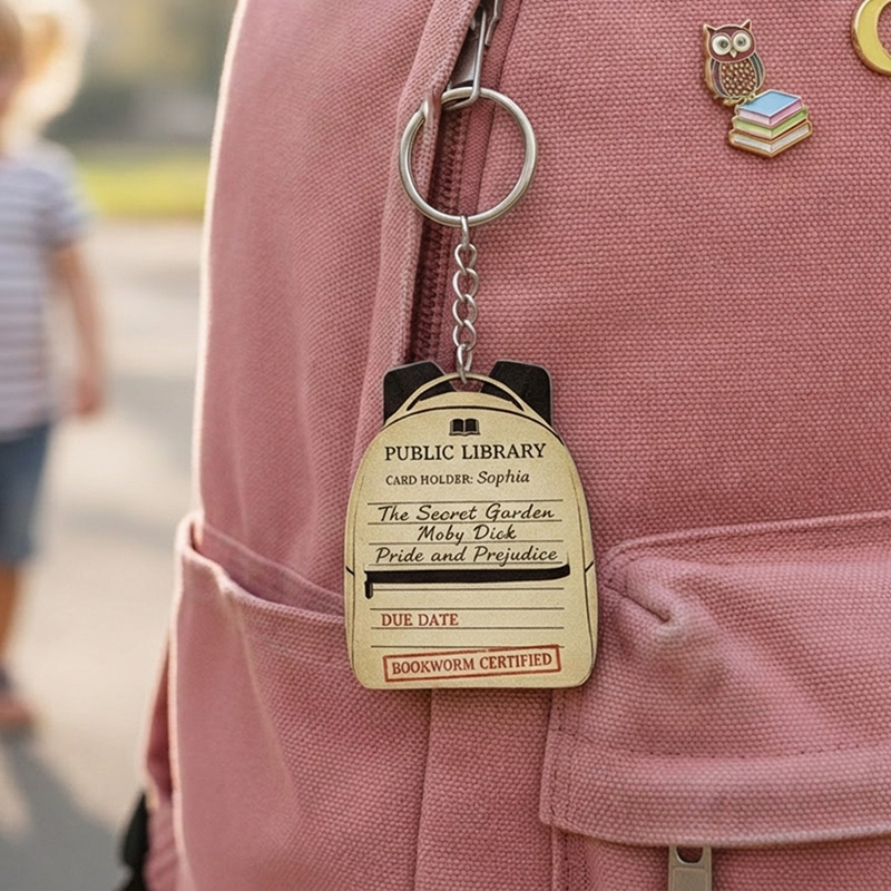 Personalized Library Card Book List Name Vintage Bookmark Style Backpack Tag Bookworm Certified Acrylic Keychain