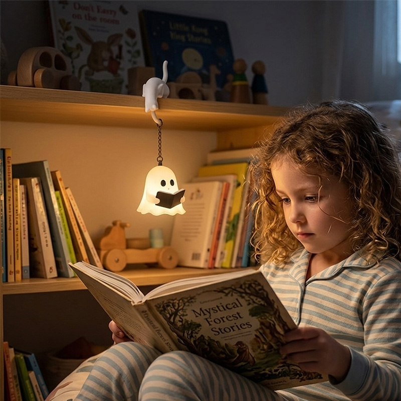 Halloween Ghost Cat Night Light Cute Bedside Lamp For Kids Bedroom Shelf Reading Decor