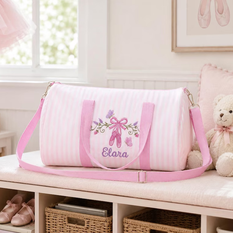Personalized Ballet Themed Floral Ballerina Design Quilted Kids Travel Tote Shoulder Duffel Dance Gym Bag