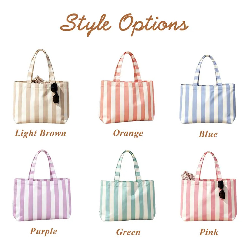 Personalized Embroidery Student Themed Pink Stripe Design Canvas Tote Bag With Name Motifs