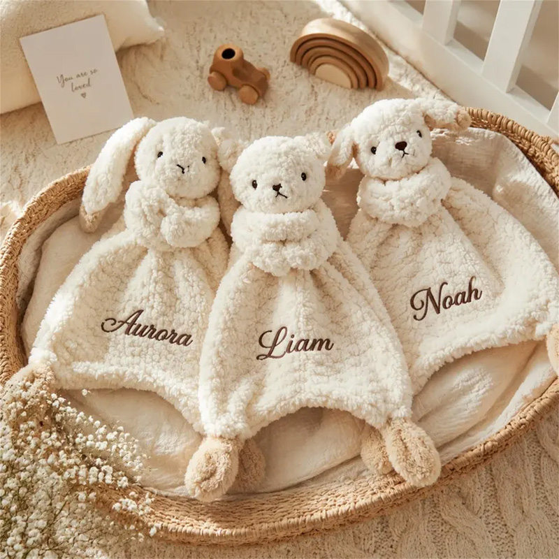 Personalized Embroidered Plush Bunny Security Blanket With Embroidered Name Soft Baby Lovey Comforter For Newborns Toddlers