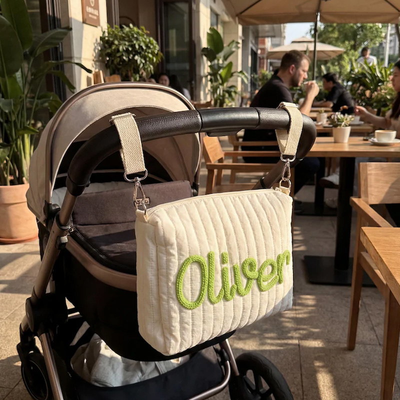 Personalized Quilted Baby Stroller Diaper Bag With Custom Rainbow Name Patch For Mom And Kids