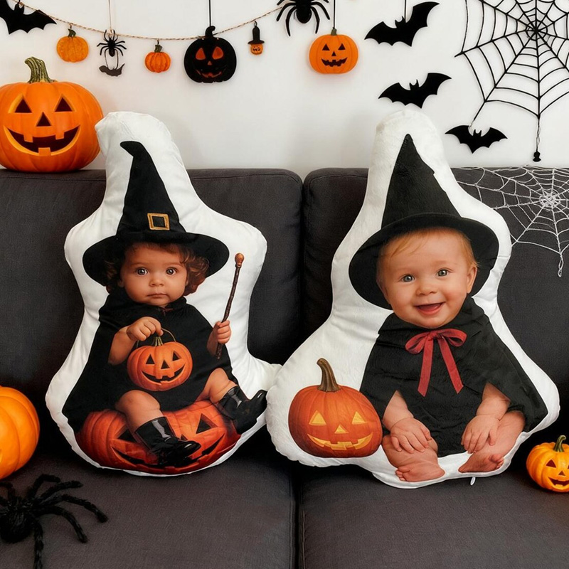 Personalized Halloween Baby Photo Cushion With Cute Ghost Witch Pumpkin Costume Custom Keepsake 3D Print Pillow