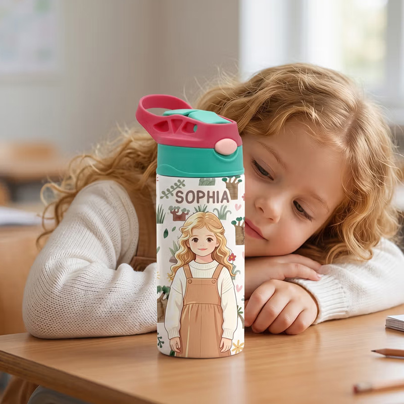 Personalized Multicolor Excavator Animal 12 oz Insulated Kid Water Bottle with Name and Photo Back to School Birthday Gift for Boys Girls Kids