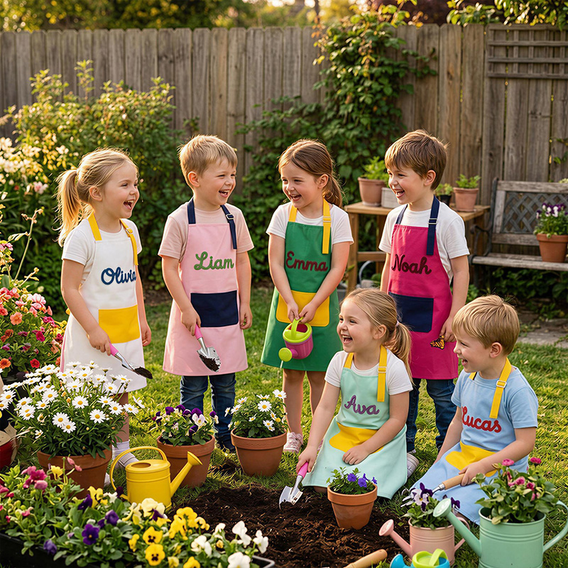 Personalized Kids Themed Color Block Design Adjustable Cooking Baking Art Craft Apron With Name