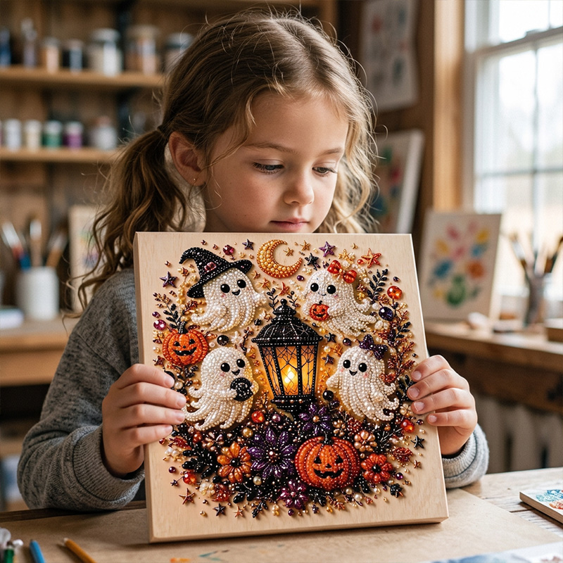 Halloween Ghost Pearl Art DIY Kit Spooky Cute 3D Diamond Art Painting Crafts for Kids DIY Fall Home Decor Wall Arts