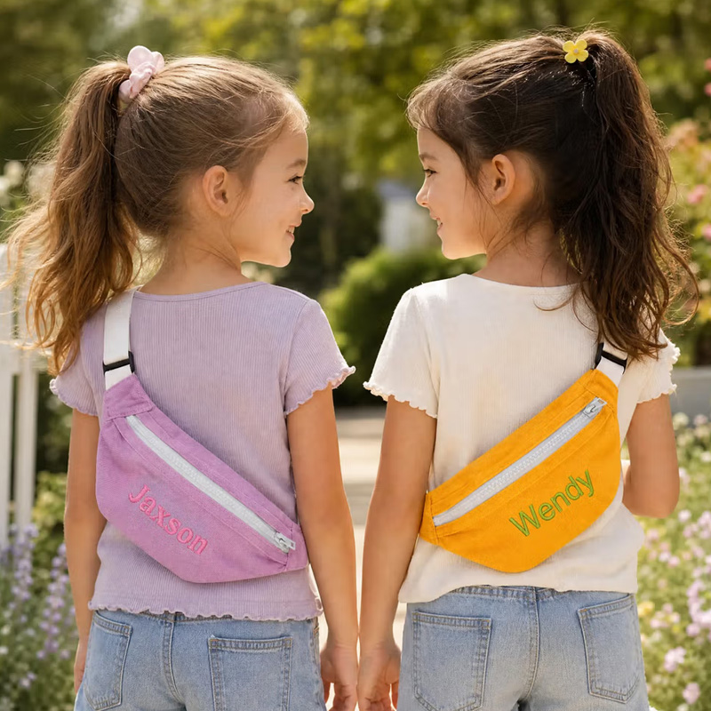 Personalized Embroidery Name Colorful Canvas Kids Crossbody Waist Bag Daily Use Children's Day Birthday Gift for Boys Girls