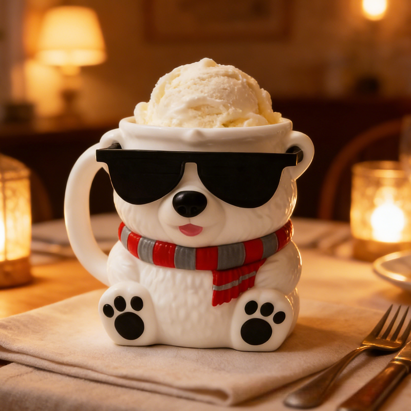 Cute Junior Mint Polar Bear Ice Cream Pint Holder 3D Printed with 2 Spoon Slots Cozy Birthday Gifts for Kids