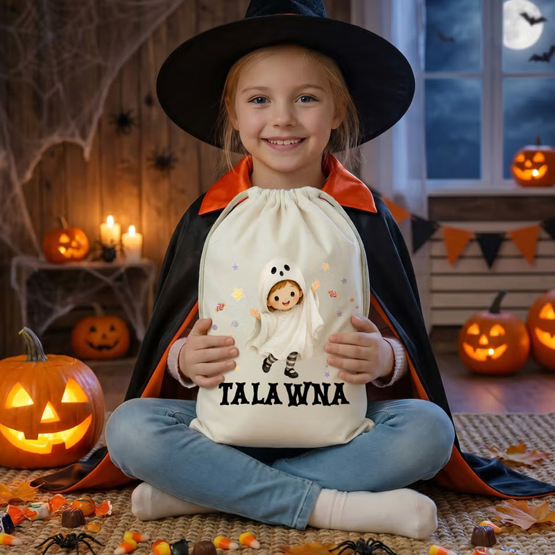 Personalized Halloween Cartoon Character Drawstring Bag with Name Halloween Party Gift for Kids