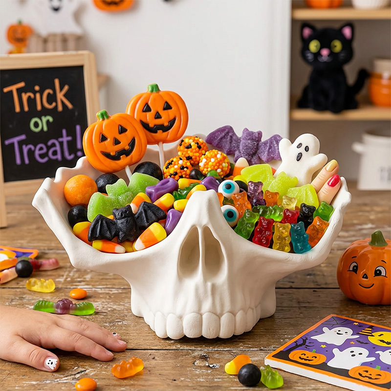 Skull Fruit Bowl 3D Printing Halloween Candy Holder Creepy Kitchen Table Halloween Decor