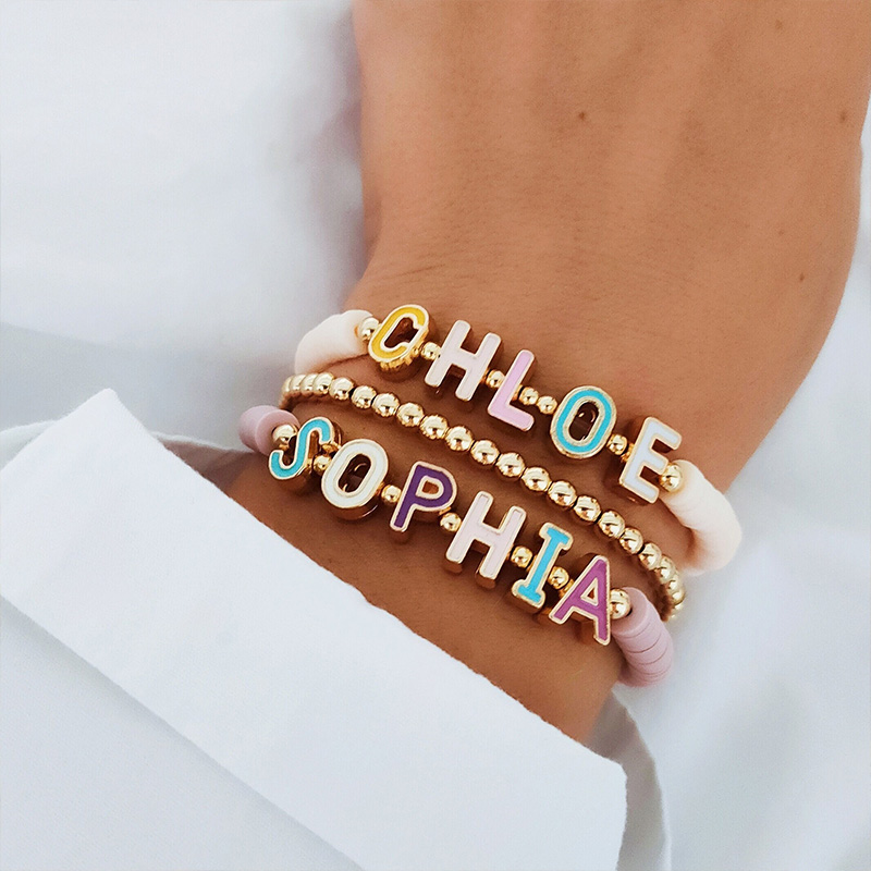 Personalized Kids Name Bracelet Colorful Letter Beads Custom Girl Gift Adjustable Elastic Jewelry Accessory