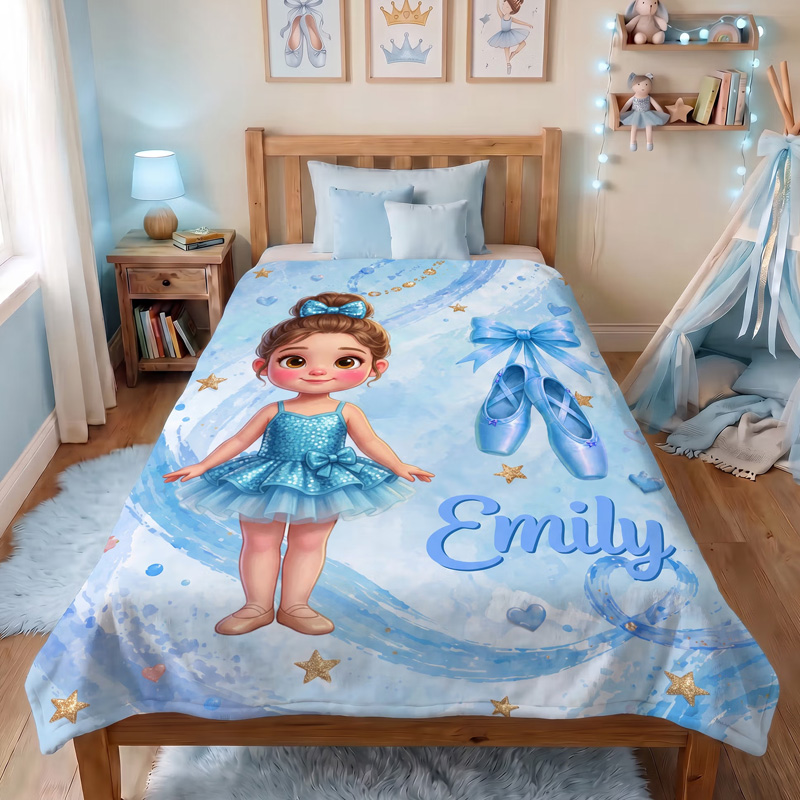 Personalized Ballerina Blanket Custom Name Pink Ballet Girl Soft Cozy Throw For Kids Bedroom Gift