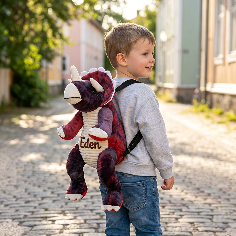 Personalized Hand Embroidered Kid Dinosaur Plush Backpack