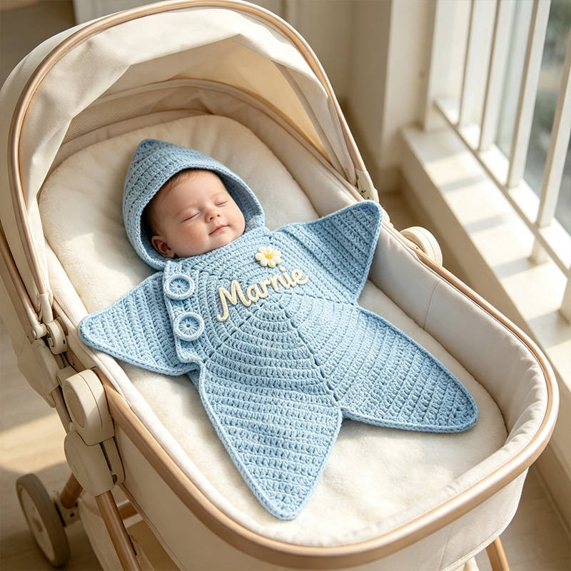 Personalized Newborn Star Print Knitted Baby Swaddle Sleep Sack  