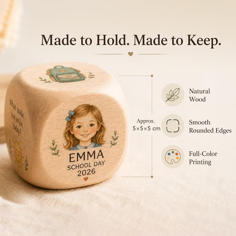Personalized School Day Cube Wooden Memory Dice Custom Name Back To School Keepsake Gift For Kids