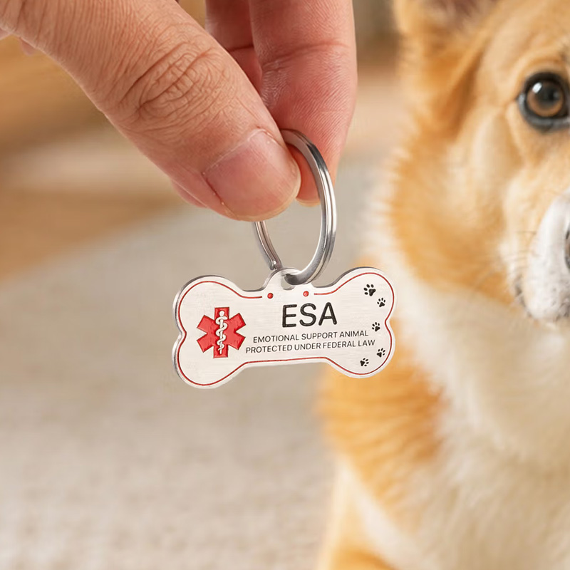 Personalized Bone Shape Service ESA Dog ID Tag with Pet Name Address and Telephone Outdoor Training Use Birthday Gift for Dog Owners