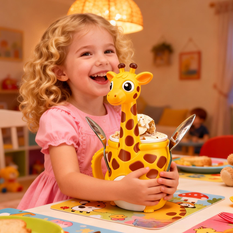 Cute Giraffe Ice Cream Pint Holder 3D Printed with 2 Spoon Slots Cozy Birthday Gifts for Kids