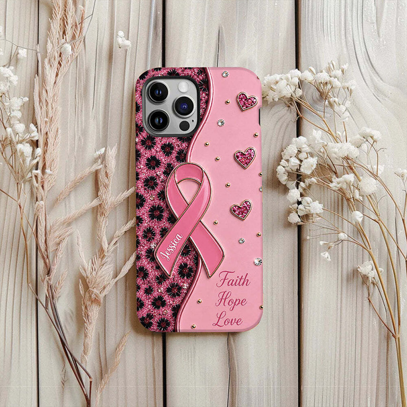 Personalized Breast Cancer Awareness Phone Case Pink Ribbon Faith Hope Love Floral Heart Protective Cover